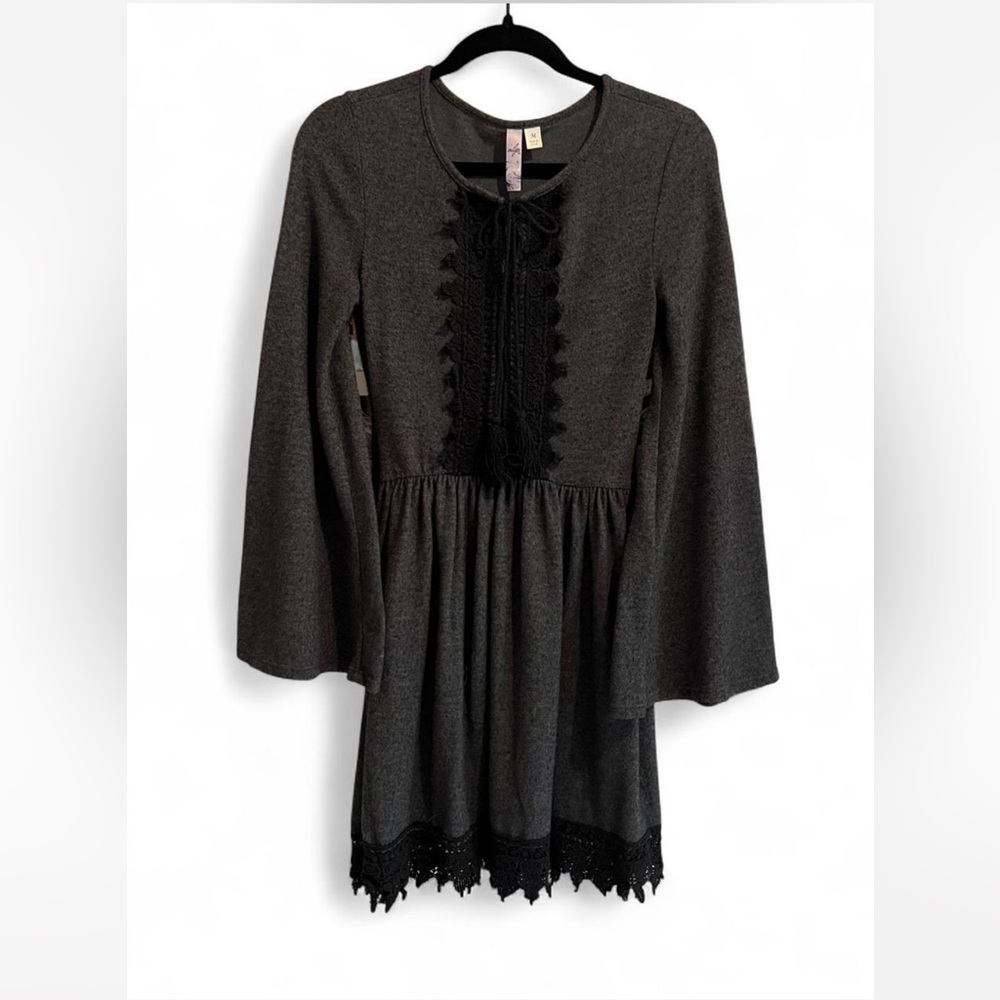 Alya Charcoal Gray Bell Sleeve Dress